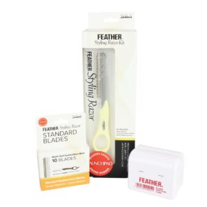 Feather Styling Razor Kit - Detali Cream Yellow with Standard Blades and Disposal Case