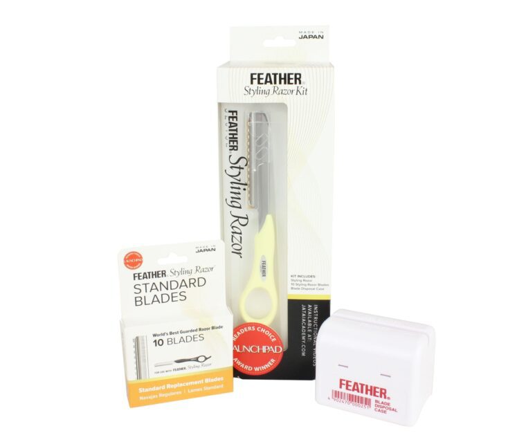 Feather Styling Razor Kit - Detali Cream Yellow with Standard Blades and Disposal Case