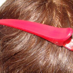 Red Lucky Grip Clips in hair