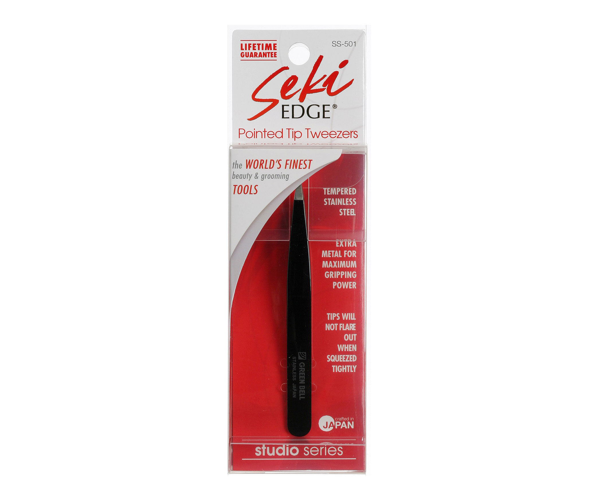 Seki Edge Black Stainless Steel Pointed Tweezer (SS-501) package