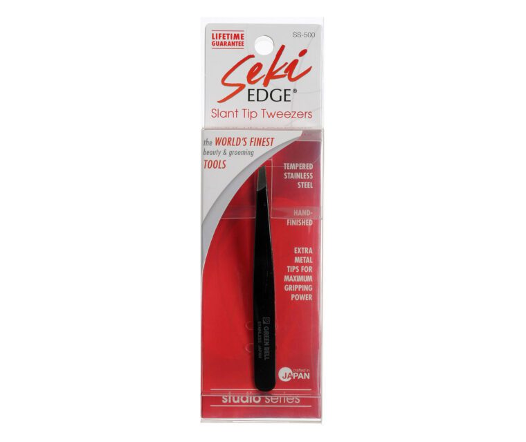 Seki Edge Black Stainless Steel Slant Tweezer (SS-500) package